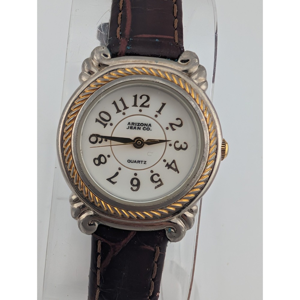 Vintage Arizona Jean Co Watch Women 26mm Case MOP Brown Leather Band New Battery